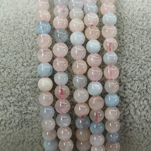 Keleny 4mm Natural Round Beads Gemstones Rock Crystal Stretch Bracelet 7 Inch Unisex - color: Pink Morganite Beryl Aquamarine