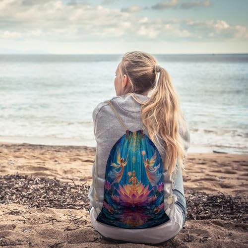 Chakra Yoga And Meditation Zen Lotusfloral Canvas Drawstring Backpack Lightweight String Bag for Sports Gym Travel Swimming Beach 30x40cm