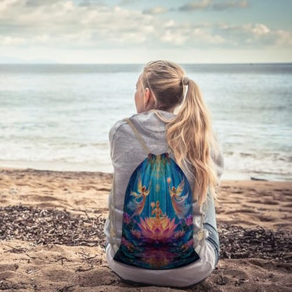 Chakra Yoga And Meditation Zen Lotusfloral Canvas Drawstring Backpack Lightweight String Bag for Sports Gym Travel Swimming Beach 30x40cm