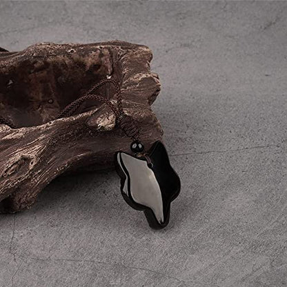 Black Obsidian Necklace Natural Crystal Amulet Protection Pendant with Adjustable Rope Lucky Talisman Necklaces Jewelry Gift for Men Women - color: Wolf Head