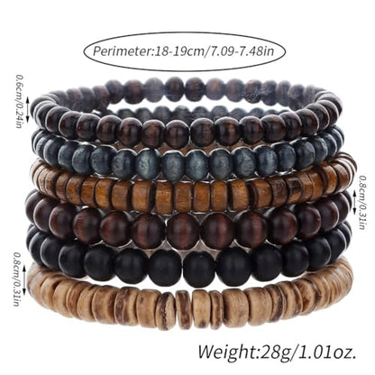 Puka Shell Bracelet for Men Wooden Bracelets Turquoise Stack Beaded Minimalist Trendy Jewelry for Friend Gift - style: 6pcs-Brown