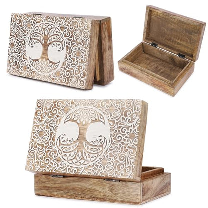 Ajuny Tree of Life Pattern Decorative Box Keepsake Trinket Holder Treasure Chest Jewelry Organizer for Necklaces Watch Storage Boxes Great for Gift- 8X5 Inch - style: Artisanal