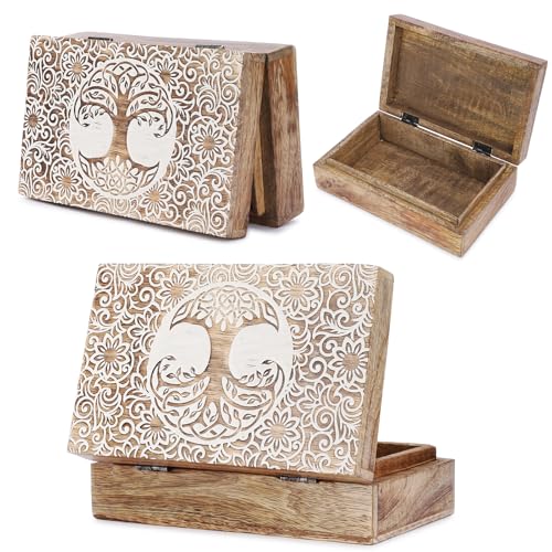 Ajuny Tree of Life Pattern Decorative Box Keepsake Trinket Holder Treasure Chest Jewelry Organizer for Necklaces Watch Storage Boxes Great for Gift- 8X5 Inch - style: Artisanal
