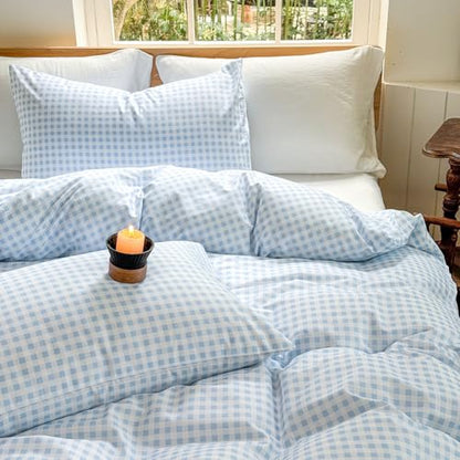 Light Blue Gingham Cotton Weighted Blanket Cover 88"x104", Blue Checked Plaid Duvet Cover for Weighted Blanket, Grid Cotton Heavy Blanket Duvet Cover (Light Blue Gingham, 88"x104") - color: Light Blue Gingham (No Blanket), size: 88"x104"