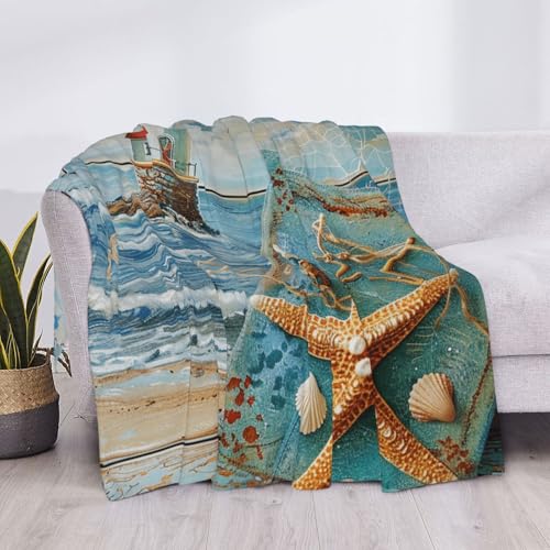 Beach Prints Throw Blanket (320g Flannel) Anti-Pilling Warm Fuzzy Blankets for Bed Sofa Couch Travel 40x30 Inch - color: Beach, size: 40x30 Inch