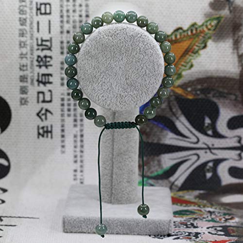 Keleny Natural Gemtone 6mm Round Beads Crystal Adjustable Braided Macrame Tassels Bracelets Unisex - color: Dark Green Jade