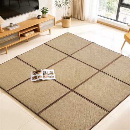 Nisorpa 71'' x 71'' Japanese Rug Tatami Rug Mat 0.47'' Thick Japanese Floor Mattress Rattan Non-Slip Breathable Memory Foam Area Rug Bedroom Tatami Mat, Brown - color: Brown