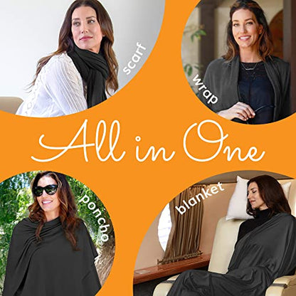 Travel Shawl Wraps for Women - 68x35in Wrap. Lightweight Pashmina, Airplane Travel Blanket Scarf. Made In USA - color: Classic Jersey - Jet Black
