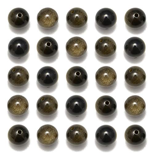 NCB 200pcs 4mm Loose Beads for Jewelry Making Natural Semi Precious Beads Round Smooth Gemstones Spacer Beads Charms for Necklaces Bracelets (Black Golden Obsidian, 4mm 200Beads) - color: Black Golden Obsidian, size: 4mm 200Beads