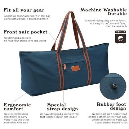 with Multi-Functional Storage Pockets Full-Zip Extra Large Yoga Mat Tote Bag Sports Gym Pilates Bag - color: Blue