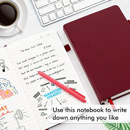 feela 3 Pack Notebooks Journals Bulk with 3 Black Pens, A5 Hardcover Notebook Classic Ruled Lined Journal Set with Pen Holder for Work Business Journaling Note Taking, 120 GSM, 5.1”x8.3”, Wine - color: 3 Pack wine