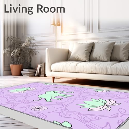 Flatwoven High Traffic Area Rug 6x9, Zen Garden Elephant Meditation Kit with Lotus Blossom Motifs, Non Slip, Stain Resistant, Washable Area Rugs for Living Room, Bedroom (Purple, 6x9) - color: Purple/Pattern 7, size: 6' x 9' (Rectangular)