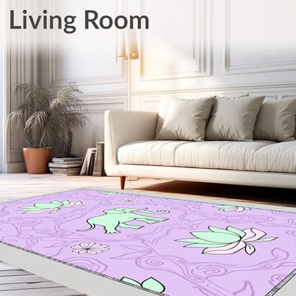 Flatwoven High Traffic Area Rug 6x9, Zen Garden Elephant Meditation Kit with Lotus Blossom Motifs, Non Slip, Stain Resistant, Washable Area Rugs for Living Room, Bedroom (Purple, 6x9) - color: Purple/Pattern 7, size: 6' x 9' (Rectangular)