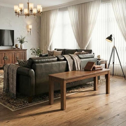 100% Solid Oak Wood Dining Bench, 39.6'' Entryway Bench Extra Chair Seat Long Ottoman with Squre End & Round Corner for Kitchen Living Room Bedroom, Walnut - size: 39.6inch-Walnut-Square End & Round Corner