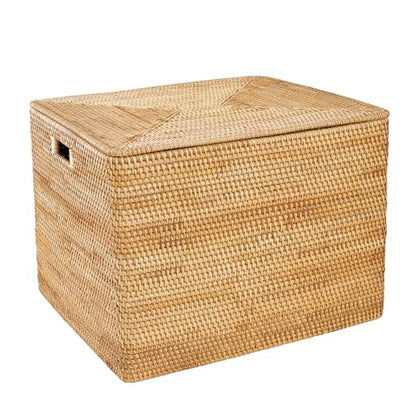 Rattan Basket With Lid, Large Lidded Basket For Storage, Rattan Box(22.8" L×19.7" W×17.7" H) - size: 22.8" ×19.7"×17.7"