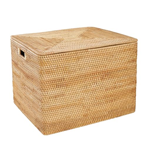 Rattan Basket With Lid, Large Lidded Basket For Storage, Rattan Box(22.8" L×19.7" W×17.7" H) - size: 22.8" ×19.7"×17.7"