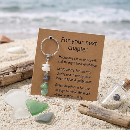 Healing Crystal Keychain Gift for New Beginnings Calming Anxiety Luck Protection Natural Gemstone Keychain for Women - color: For Your Next Chapter