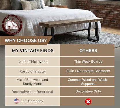 Rustic Revival Reclaimed Barnwood Bench, Solid Wood with Metal Base, Modern Farmhouse Style, 2-Inch Thick Top, for Entryway, Bedroom, Living Room (30x12) - size: 30x12