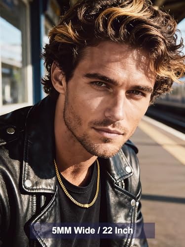 Bandmax Mens Stainless Steel Chain Necklaces 5MM/7MM/9MM/12MM Chunky Miami Cuban Link Chain Necklace Silver/Gold Plated/Black Chains for Men 18"-30" - color: 02 5MM-14K Gold Plated, size: 28 Inch (71cm, Long)