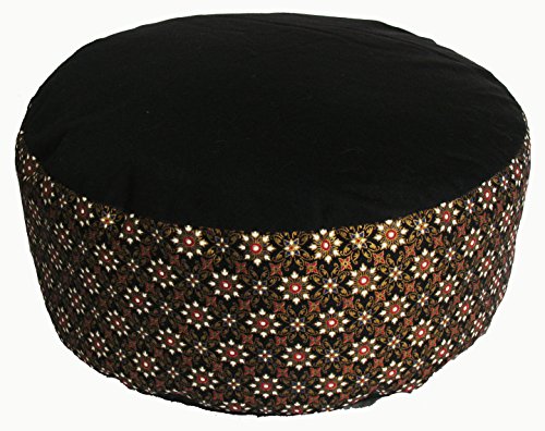 Meditation Cushion Zafu Pillow - Buckwheat and Kapok Fill - Indochine Black Diamond - color: Indochine Black Diamond
