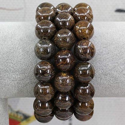 Keleny Natural Gem Semi Precious Gemstones 14mm Round Beads Crystal Stretch Bracelets 7 Inch Unisex - color: 14mm Brown Bronzite