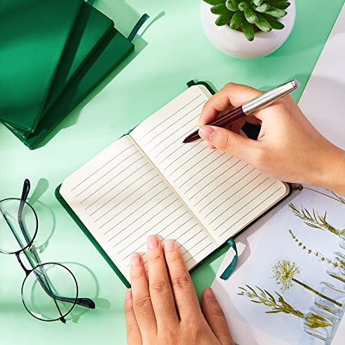 40 Pieces Small Notebooks A6 Pocket Journals 3.5 x 5.5 Inch Small Leather Notebook Mini Ruled Lined Journal with Elastic Band Pen Holder Page Marker Ribbons (Green) - color: Green