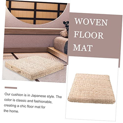 1pc Hand-Made Woven Meditation Cushion Square Straw Mat for Yoga and Home Use Comfortable Floor Pillow for Living Room Bedroom and Office Diameter Thick