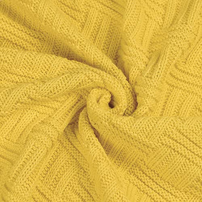 uxcell 100% Cotton Cable Knit Throw Blanket,Soft Lightweight Lap Blanket,Textured Solid Sofa Throw Couch Cover Decors Knitted Blankets, Yellow 50"x 60" - color: Yellow