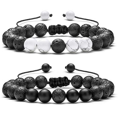 Men Women 8mm Lava Rock Aromatherapy Anxiety Essential Oil Diffuser Bracelet Braided Rope Natural Stone Yoga Gifts Beads Bracelet Bangle-21017 - style: Simulated Howlite & Matte Agate