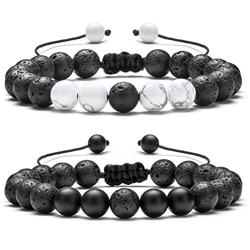 Men Women 8mm Lava Rock Aromatherapy Anxiety Essential Oil Diffuser Bracelet Braided Rope Natural Stone Yoga Gifts Beads Bracelet Bangle-21017 - style: Simulated Howlite & Matte Agate