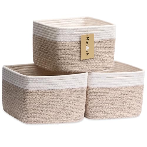 MiniArk Small Organizing Baskets for Cubes Shelf, 9.7x9.7x7.1 Inch Rope Woven Storage Bins for Nursery Shelves Storage, Cute Toy Basket, Square 3 Packs Off White Brown - color: Off White & Mixed Brown, size: Square-9L (▢9.7"×9.7"×H7.1")