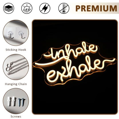 Inhale Exhale Neon Sign for Wall Decor, Warm White Led Signs for Room, USB Dimmable Neon Lights for Yoga Meditation Studio Bedroom Home Living Room Party Cafe Business Pub Wall Art - style: inhale exhale