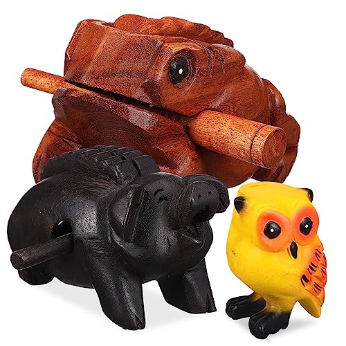 VICASKY 3pcs Wooden Sound Toad Pig Owl Music Percussion Instruments for Home Office Decoration Realistic Sounds Premium Craftsmanship