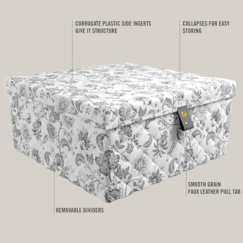 Martha Stewart Shallow Collapsible Storage Photo Organization Bin Container With Lid, Bedford Floral - size: Set of 1 Lidded Storage Organizer