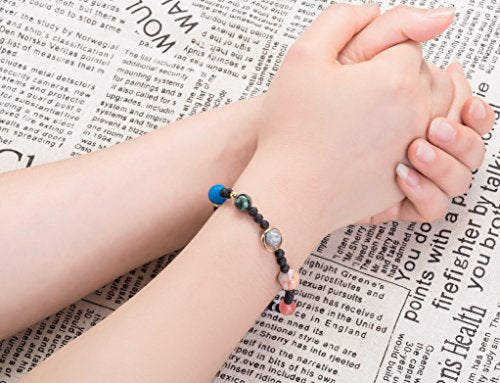 Fesciory Women Solar System Bracelet Universe Galaxy The Eight Planets Guardian Star Natural Stone Beads Bracelet Bangle Gifts - color: Lava Stone(Stretch)