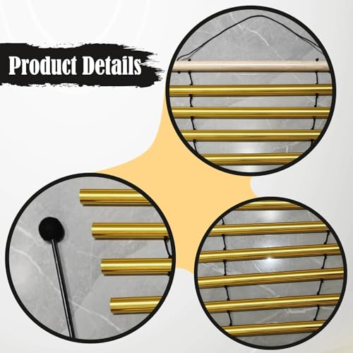 Menolana Wind Chime 9 Note Wood with Nice Tone Meditation Chime Bell Instrument Percussion Single Row Bar Chimes for Classroom Office, gold - color: Gold