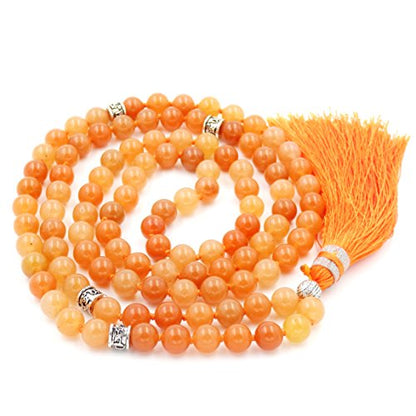 mala Beads Necklace for Women Man, mala Bracelet, Prayer Beads Necklace - color: orange aventurine
