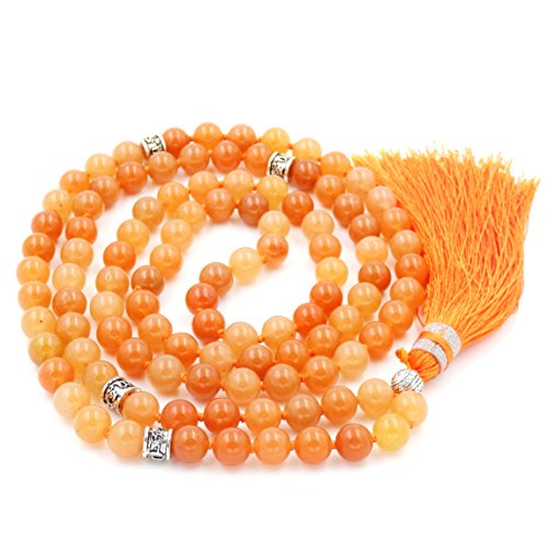 mala Beads Necklace for Women Man, mala Bracelet, Prayer Beads Necklace - color: orange aventurine