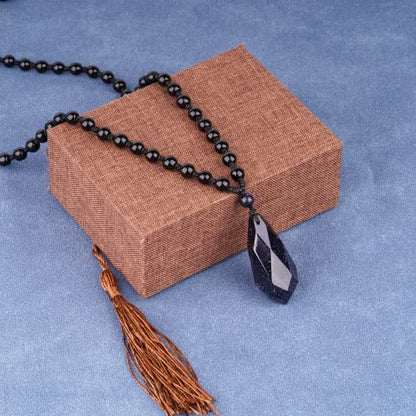 Black Obsidian Necklace Protection Pendant with Extended Bead Chain Healing Crystal Stone Amulet Necklace for Men Women - color: Angel Tear-Blue Sandstone