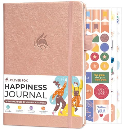 Clever Fox Happiness Notebook – Daily Positivity Journal for Women with Prompts & Positive Quotes – Affirmation & Self Esteem Gifts (Rose Gold) - color: Rose Gold
