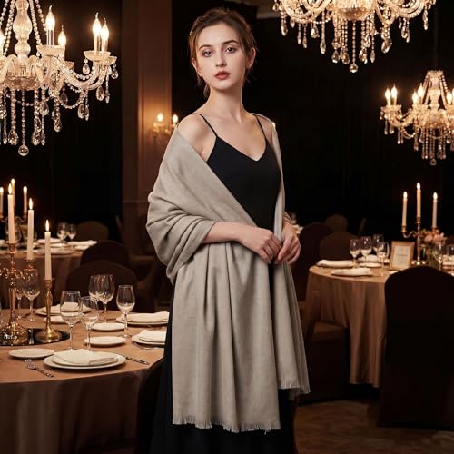 Pashmina shawls and wraps for Evening Dresses Scarf for Women Winter Shawl Wraps for Women Weedings - color: Beige
