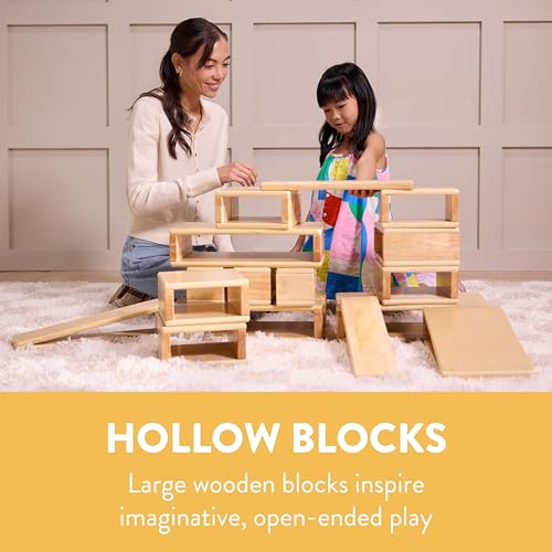 Hollow Wooden Building Block Set, Montessori Toy, Natural, 18-Piece