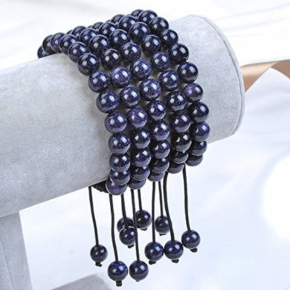 MASSIVE BEADS Natural Healing Power Gemstone Crystal Beads Unisex Adjustable Macrame Bracelets - color: Blue Sand, size: 6mm