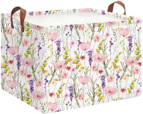 Rectangle Storage Basket with Handles,Collapsible Storage Bin,Books Box,Gift Basket(Flowering Shrubs) - color: Flowering Shrubs
