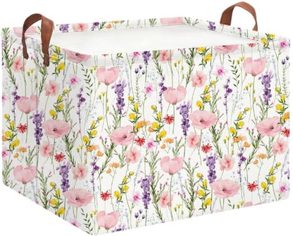 Rectangle Storage Basket with Handles,Collapsible Storage Bin,Books Box,Gift Basket(Flowering Shrubs) - color: Flowering Shrubs