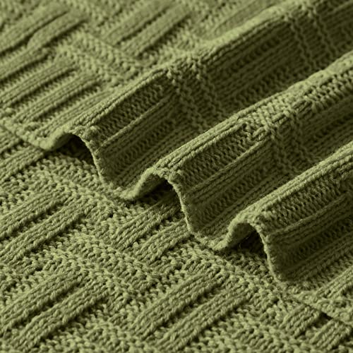 Aormenzy 50x60 Cozy Acrylic Cable Knit Blanket for Couch, Sofa, Bed, Olive Green (1.7lb) - color: Olive Green