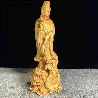 Antique Guan Yin Statue Decoration Zen Meditation Wood Carving Decoration Living Room, Spa or Yoga Studio, Center, Decorative Book, Living Room, Bedroom Decor