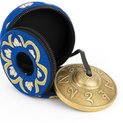 Tibetan Tingsha Cymbal Bells with case | Handcrafted in Nepal Sound Healing Meditation bells 6.5 cm for Sound Healing and Mindfulness. Sound Healing Instrument for Yoga and Meditation (Blue) - color: Blue
