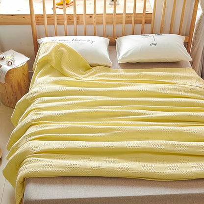 LGYKUMEG 100% Cotton Knitted Throw Blanket 40×60 inch,Lightweight Washed Cotton Blanket - Cotton Breathable All-Season Knit Throw Blankets for Bed and Couch.