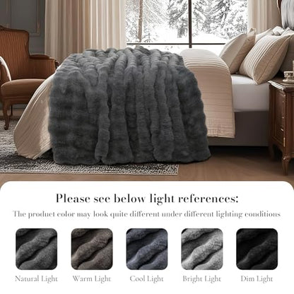 Amélie Home Faux Fur Throw Blanket, Ultra Soft Fuzzy Plush Bubble Blanket for Couch, Bed & Living Room, 60"x80", Cationic Wolf Gray - color: Heather Grey, size: 60" x 80"